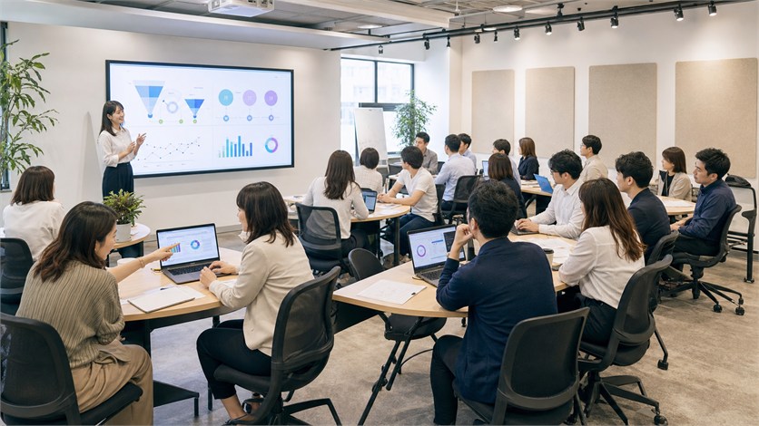 デジタルマーケティング研修を受講しているビジネスパーソン
