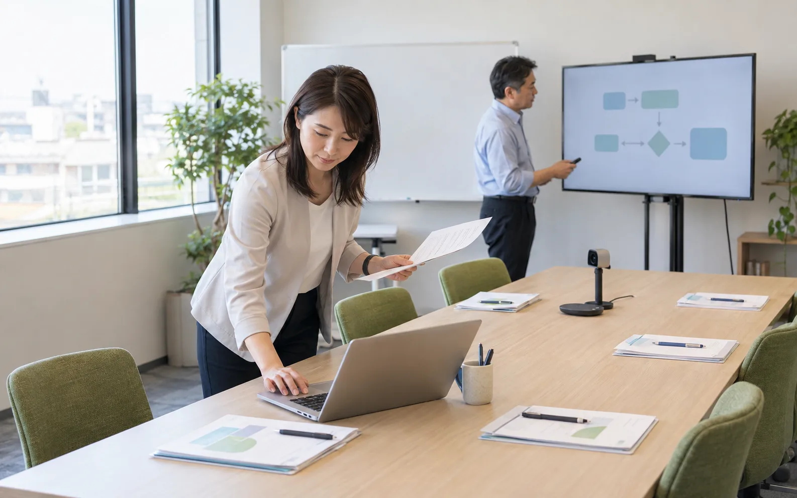 研修コーディネーターが短時間DX研修の教材とオンライン実施環境を準備するイメージ