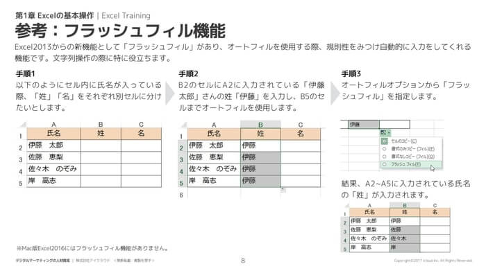 フラッシュフィル機能